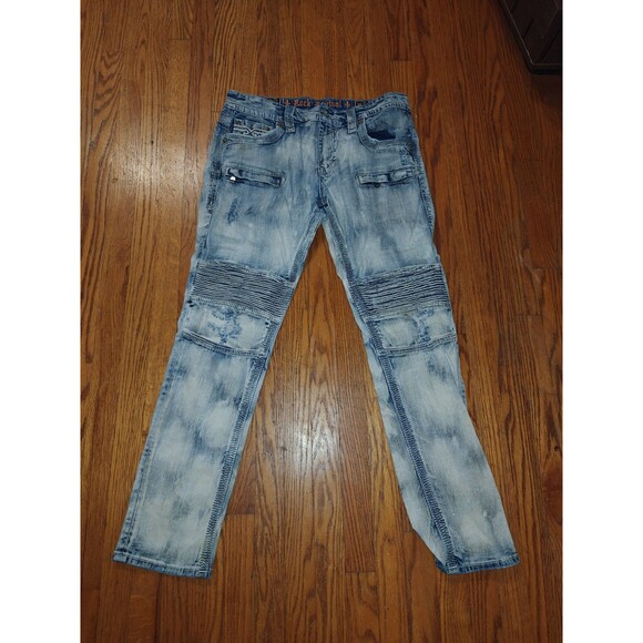 Rock Revival Barry Biker Distressed Denim Light Wash Jeans size 36